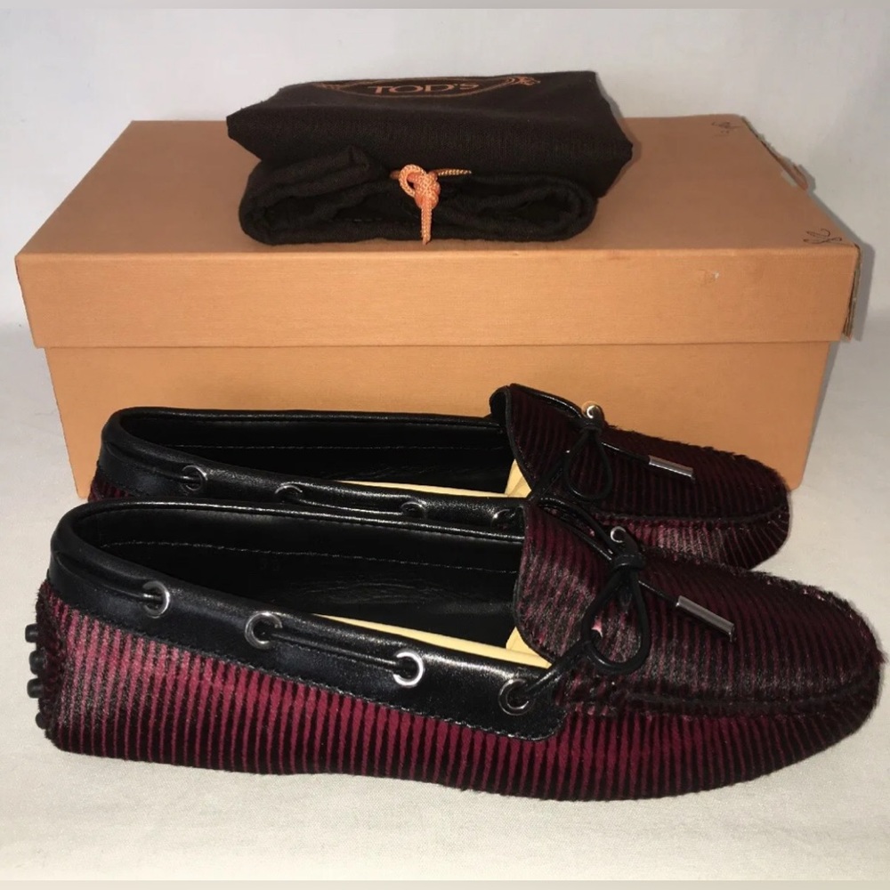 Tod’s Gommino BLACK & RED PONY HAIR DRIVING SHOES Loafers 35 US 5.5 NEW ITALY!